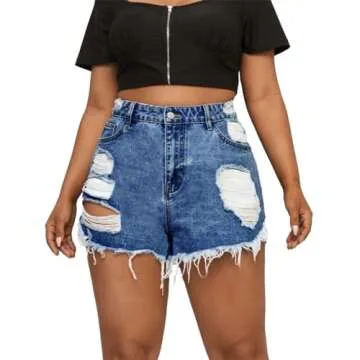 MapleHub Plus Size High Waisted Denim Shorts for Summer