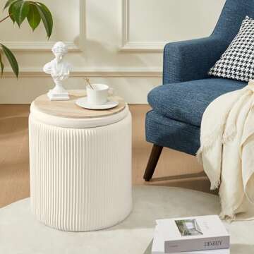 Chilihom Round Ottoman with Storage Set of 2 Upholstered Velvet Vanity Stool for Makeup Lines Suppor...