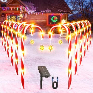 BUCASA 12 Pack Solar Christmas Candy Cane Lights
