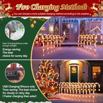 BUCASA 12 Pack Solar Christmas Candy Cane Lights
