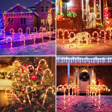 BUCASA 12 Pack Solar Christmas Candy Cane Lights
