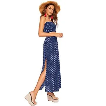 Floerns Women's Summer Printed 2 Piece Outfit Crop Tube Tops and Split Long Skirt Set Navy New M