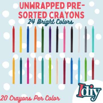IDIY Unwrapped Bulk Wax Crayons (Pre-Sorted 480 ct, 24 colors, 20 each)-No Paper, ASTM Safety Tested For Kids, Teachers,Art Classrooms, Back To School Supplies, Melting Drawing Craft Project
