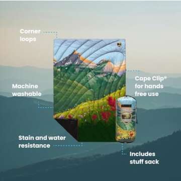 Rumpl Original Puffy Blanket - Warm Puffy Camping Blanket, 100% Recycled Polyester Insulation, Lightweight, Packable, Water-Resistant, Outdoor Puffer Blanket, 52"x75", Glacier National Park