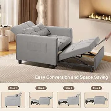 Aiho Convertible Sleeper Chair, 3-in-1 Sofa Bed with Adjustable Design, Pillow & Pocket - Pull Out Sleeper for Apartment, Light Gray