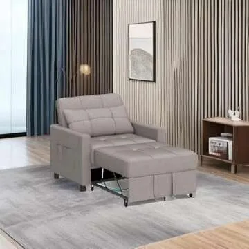 Aiho Convertible Sleeper Chair, 3-in-1 Sofa Bed with Adjustable Design, Pillow & Pocket - Pull Out Sleeper for Apartment, Light Gray