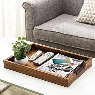 MyGift Burnt Wood Large Serving Tray with Handles, 20 x 14 Ottoman Tray, Breakfast, Coffee Server Tray