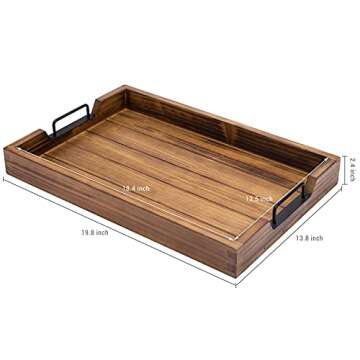 MyGift Burnt Wood Large Serving Tray with Handles, 20 x 14 Ottoman Tray, Breakfast, Coffee Server Tray