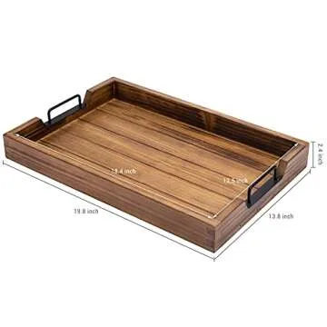 MyGift Burnt Wood Large Serving Tray with Handles, 20 x 14 Ottoman Tray, Breakfast, Coffee Server Tray