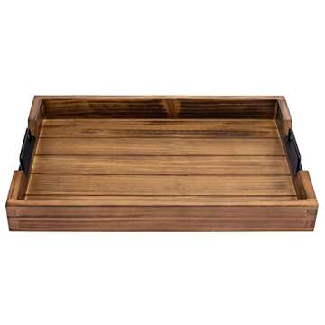 MyGift Burnt Wood Large Serving Tray with Handles, 20 x 14 Ottoman Tray, Breakfast, Coffee Server Tray