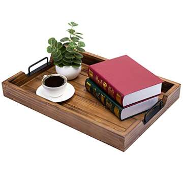 MyGift Burnt Wood Large Serving Tray with Handles, 20 x 14 Ottoman Tray, Breakfast, Coffee Server Tray