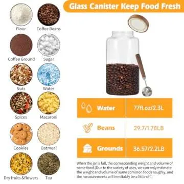 Patoper Large Glass Coffee Jars with Spoon,Round Storage Canister with Wooden Lid Clear Glass Food Jar for Pantry Sugar Tea Coffee Bean Spice Nuts Cookies Bath Salts (2300ml/77oz)