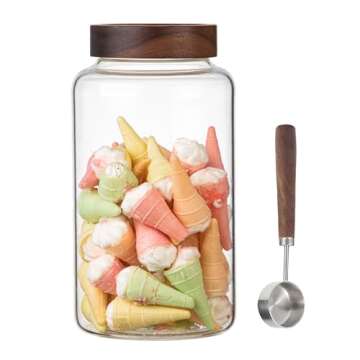Patoper Large Glass Coffee Jars with Spoon,Round Storage Canister with Wooden Lid Clear Glass Food Jar for Pantry Sugar Tea Coffee Bean Spice Nuts Cookies Bath Salts (2300ml/77oz)