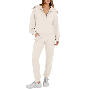 ANRABESS Women's 2024 Fall Trendy Apricot Sweatsuit Set - Half Zip & Joggers
