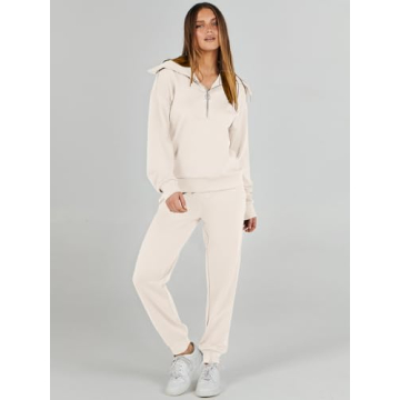 ANRABESS Women 2024 Fall Trendy Sweatsuit Set Half Zip Joggers