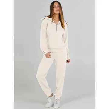 ANRABESS Women 2024 Fall Trendy Sweatsuit Set Half Zip Joggers