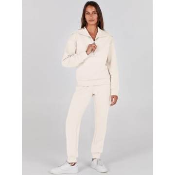 ANRABESS Women 2024 Fall Trendy Sweatsuit Set Half Zip Joggers