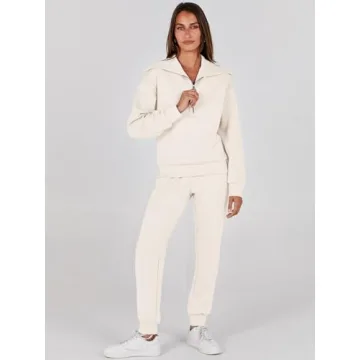 ANRABESS Women 2024 Fall Trendy Sweatsuit Set Half Zip Joggers