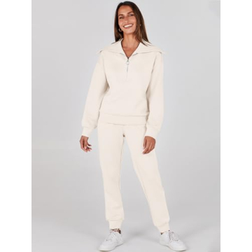 ANRABESS Women 2024 Fall Trendy Sweatsuit Set Half Zip Joggers