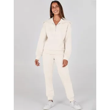 ANRABESS Women 2024 Fall Trendy Sweatsuit Set Half Zip Joggers