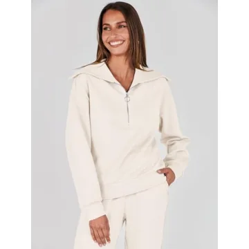 ANRABESS Women 2024 Fall Trendy Sweatsuit Set Half Zip Joggers