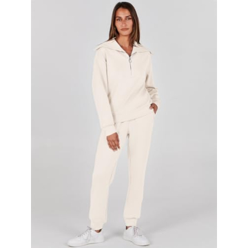 ANRABESS Women 2024 Fall Trendy Sweatsuit Set Half Zip Joggers