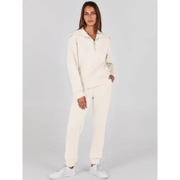 ANRABESS Women 2024 Fall Trendy Sweatsuit Set Half Zip Joggers