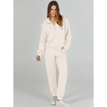 ANRABESS Women 2024 Fall Trendy Sweatsuit Set Half Zip Joggers