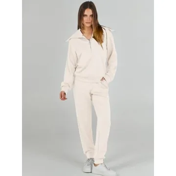 ANRABESS Women 2024 Fall Trendy Sweatsuit Set Half Zip Joggers