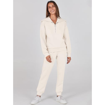 ANRABESS Women 2024 Fall Trendy Sweatsuit Set Half Zip Joggers