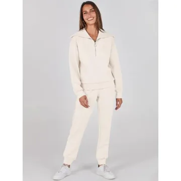 ANRABESS Women 2024 Fall Trendy Sweatsuit Set Half Zip Joggers