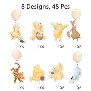 48 Pcs Winnie Cupcake Toppers Classic Pooh Baby Shower Decorations Cute Cake Decorations Oh Baby New...