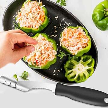 Jalapeno Corer Tool with Serrated Slice and Rubber Handle Easily Seed Remover or Slice off Vegetables tops for Efficient Cooking and Grilling