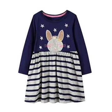 HILEELANG Girl Christmas Dress Long Sleeve Casual Cotton