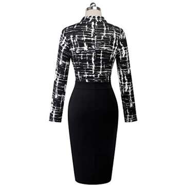 HOMEYEE Women's Short Sleeve Business Church Dress B430 (4, Black-Long Sleeve)