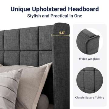 Stylish Queen Platform Bed Frame with Wingback Design