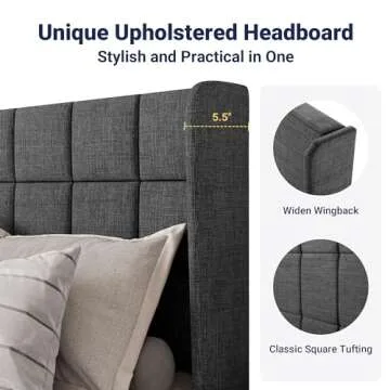 Stylish Queen Platform Bed Frame with Wingback Design