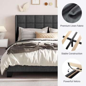 Stylish Queen Platform Bed Frame with Wingback Design