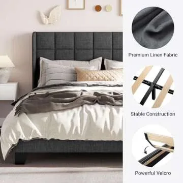 Stylish Queen Platform Bed Frame with Wingback Design