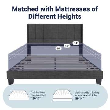 Stylish Queen Platform Bed Frame with Wingback Design