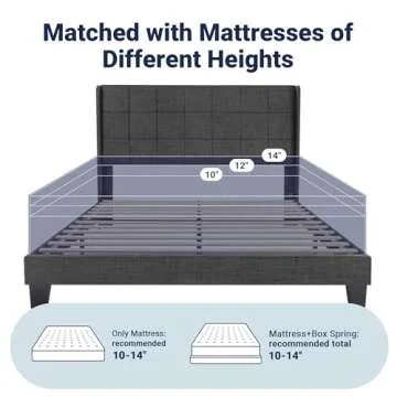 Stylish Queen Platform Bed Frame with Wingback Design