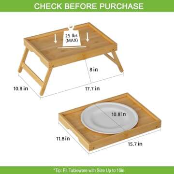 Youpehom Bed Tray Table with Folding Legs,Bamboo Breakfast in Bed for Kitchen Serving Tray,Sofa,Eati...