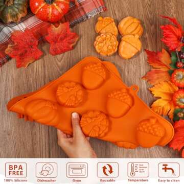 Kamehame Fall Silicone Mold Halloween Thanksgiving Fall Theme Silicone Mold, Maple Leaf Acorn Pumpki...