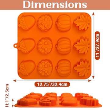Kamehame Fall Silicone Mold Halloween Thanksgiving Fall Theme Silicone Mold, Maple Leaf Acorn Pumpkin Turkey Shape Cake Pan for Cupcake Resin Candle Soap