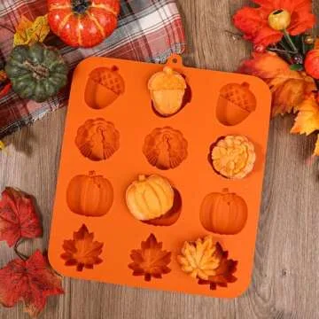 Kamehame Fall Silicone Mold Halloween Thanksgiving Fall Theme Silicone Mold, Maple Leaf Acorn Pumpkin Turkey Shape Cake Pan for Cupcake Resin Candle Soap