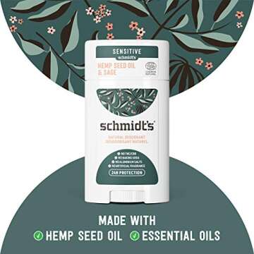 Schmidt's Aluminum Free Natural Deodorant for Women and Men, Hemp Seed Oil and Sage for Sensitive Skin with 24 Hour Odor Protection, Certified Cruelty Free, Vegan Deodorant, 3.25 oz,vetiver,sage,WHITE