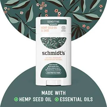 Schmidt's Aluminum Free Natural Deodorant for Women and Men, Hemp Seed Oil and Sage for Sensitive Skin with 24 Hour Odor Protection, Certified Cruelty Free, Vegan Deodorant, 3.25 oz,vetiver,sage,WHITE