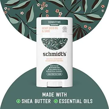 Schmidt's Aluminum Free Natural Deodorant for Women and Men, Hemp Seed Oil and Sage for Sensitive Skin with 24 Hour Odor Protection, Certified Cruelty Free, Vegan Deodorant, 3.25 oz,vetiver,sage,WHITE