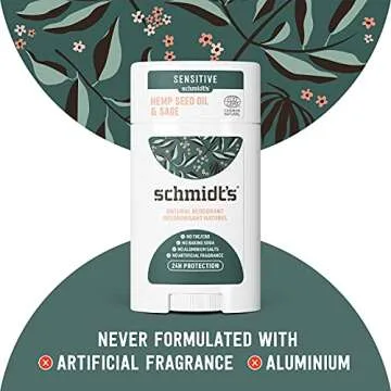 Schmidt's Aluminum Free Natural Deodorant for Women and Men, Hemp Seed Oil and Sage for Sensitive Skin with 24 Hour Odor Protection, Certified Cruelty Free, Vegan Deodorant, 3.25 oz,vetiver,sage,WHITE