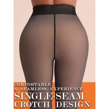 HONENNA 5 Skin Colors Fake Translucent Fleece Lined Tights, Winter Thermal Pantyhose for Women under Dress, medias térmicas, Black L-XL